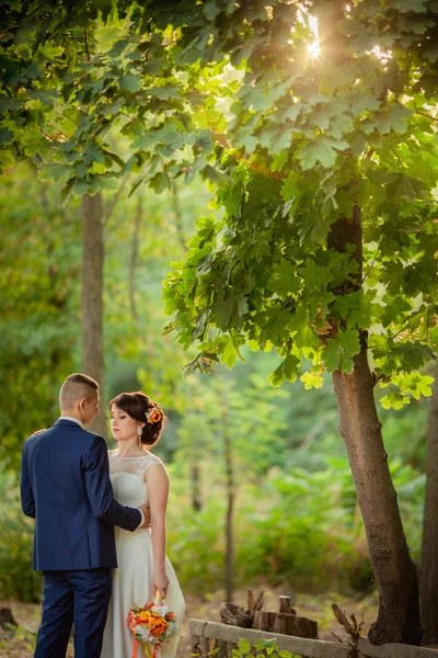 Nevěsta a ženich v jejich svatební den — Stock fotografie