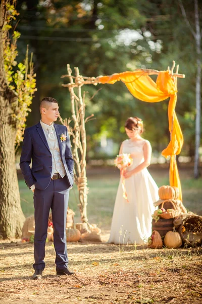 Brud och brudgum på deras bröllopsdag — Stockfoto