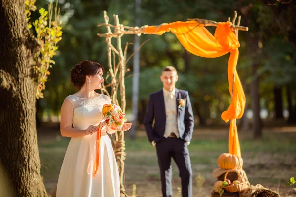 Brud och brudgum på deras bröllopsdag — Stockfoto