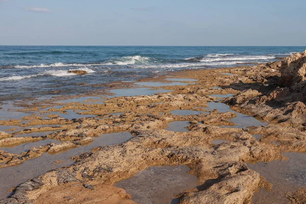 Waves Running Rocky Shore Mediterranean Sea Morning — Stockfoto