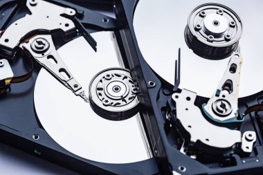 An open computer hard drives for repair. HDD. Components for ps. Storage and restoration of digital data
