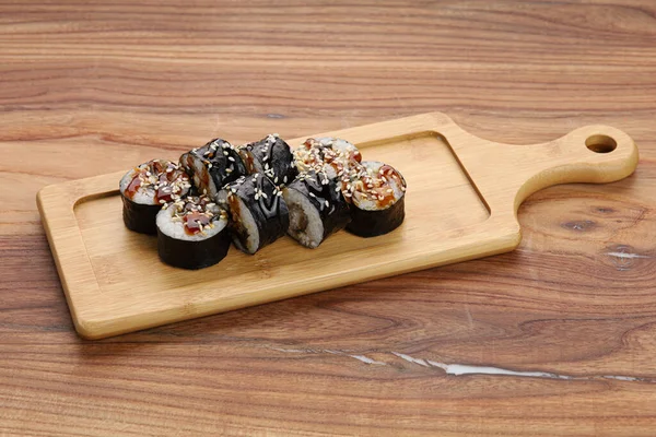 Zestaw Sushi Drewnianej Desce — Zdjęcie stockowe