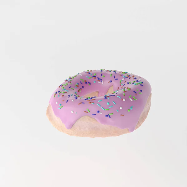 带有粉红釉面的甜甜圈3D渲染 — 图库照片