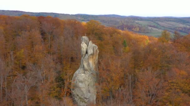 Εναέρια Άποψη Των Σχηματισμών Βράχων Που Ονομάζεται Dovbush Rocks Στα — Αρχείο Βίντεο