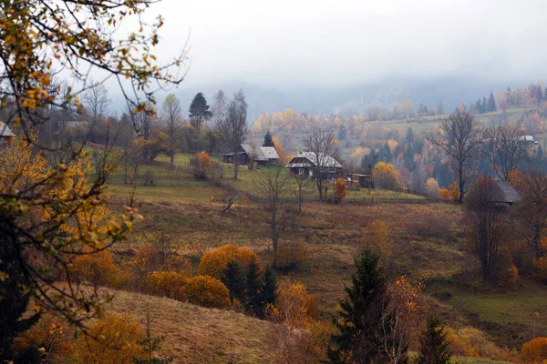 Krásná Horská Krajina Ukrajinská Krajina Výhled Údolí Svah Domy Karpat — Stock fotografie