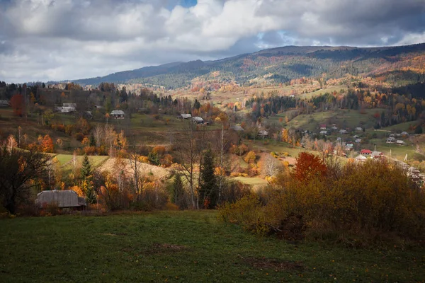 美しい山の風景 ウクライナの風景 谷と家の斜面の景色 カルパティア人 ウクライナ — ストック写真