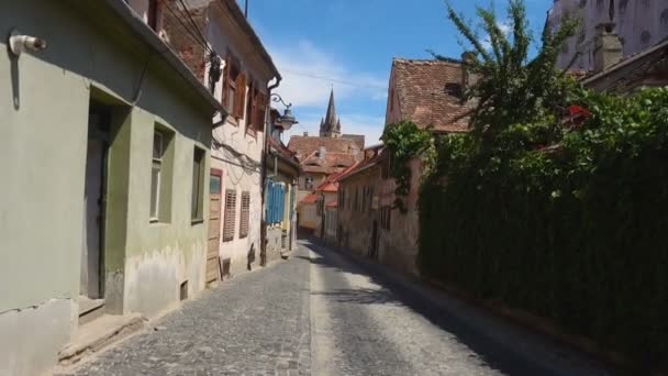 Sibiu Rumänien Juli 2019 Leere Straßen Historischen Zentrum Der Mittelalterlichen — Stockvideo