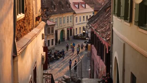 Sibiu Roemenië Juli 2019 Stadsgezicht Met Oude Huizen Van Historisch — Stockvideo