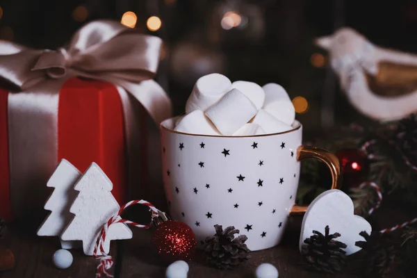 Tasse Café Guimauves Cadeaux Pain Épice Décoration Noël — Photo