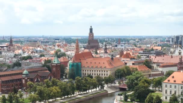 Luchtfoto Van Beroemde Poolse Stad Wroclaw — Stockvideo