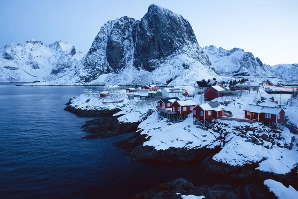 Prachtige Ochtend Winter Noors Landschap Bergen Rorbu Verheven Eilanden Hangnoy — Stockfoto