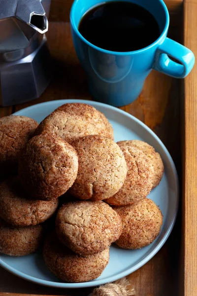 Bolos Caseiros Deliciosos Saborosos Biscoitos Canela Com Xícara Café — Fotografia de Stock