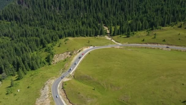Luchtfoto Van Beroemde Roemeense Bergweg Transalpina Zonnige Zomerdag — Stockvideo