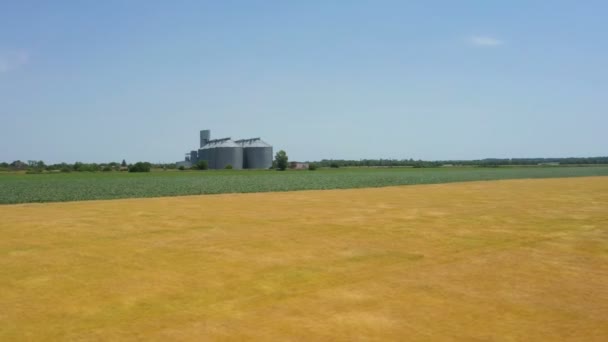 Silos Grains Modernes Ascenseur Champ Blé Doré Vue Aérienne — Video