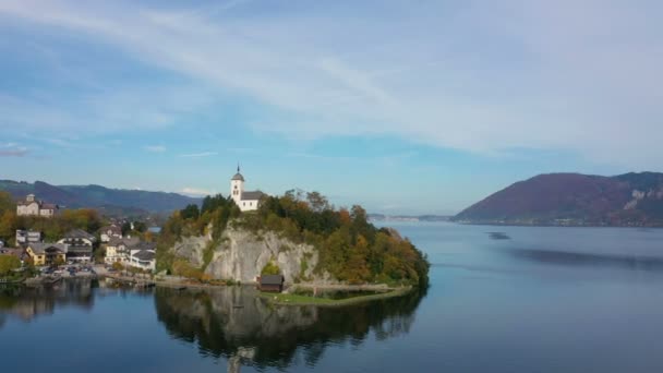 Traunsee Gölü Ndeki Ünlü Traunkirchen Şapeli Salzkammergut Avusturya — Stok video