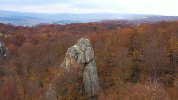 Εναέρια Άποψη Των Σχηματισμών Βράχων Που Ονομάζεται Dovbush Rocks Στα — Αρχείο Βίντεο