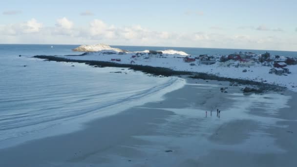 Inverno Lofoten Praia Ramberg Momento Pôr Sol Norte Noruega — Vídeo de Stock