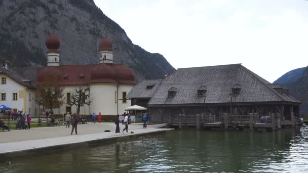 Lac Konigsee Allemagne Octobre 2019 Vue Aérienne Église Saint Bartolomée — Video