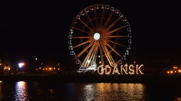 Gdansk Poland March 2019 Night View Gdansk Old Town Ferris — Stock Video