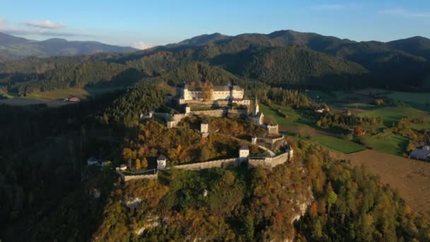 Carinthia Rakousko Října 2019 Letecký Pohled Známý Středověký Hrad Hochosterwitz — Stock video