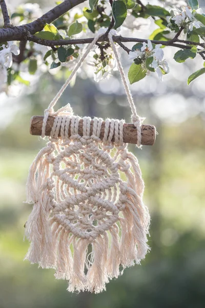 Skapande Paneler Från Macrame Vårträdgården Kreativitet Och Rekreation — Stockfoto