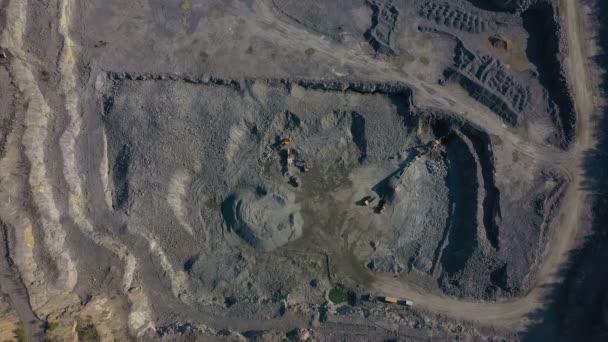 Aerial View Opencast Granite Mining Quarry Working Machinery — Stock Video