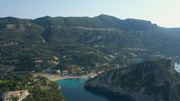 Aerial View Paleokastritsa Coast Paleokastritsa Monastery Top Rocky Cliff Corfu — 비디오