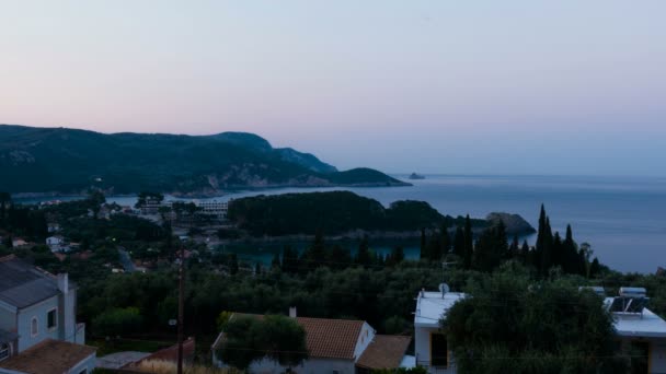 Quite Peaceful Sunrise Paleokastritsa Bay Clear Sky Calm Sea Corfu — 비디오