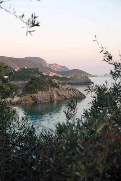 Pohled Útesy Zátoky Paleokastritsa Západu Slunce Ligh — Stock fotografie