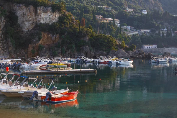 Sailboat Bay Paleokastritsa Dawn Corfu Island Greec — Stock Photo, Image