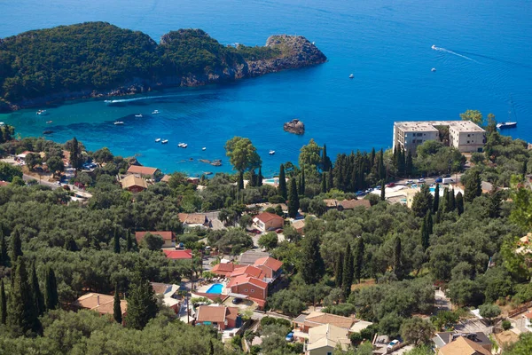 Vista Della Baia Paleokastritsa Dal Ponte Osservazione Isola Corfù Grecia — Foto Stock