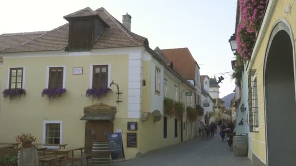 Durnstein Austria October 2019 Few Tourists Evening Narrow Streets Durnstein — Stock Video