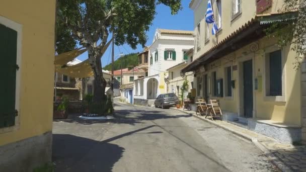 Küçük Yunan Dağ Köyü Lakones Korfu Yunanistan Eski Dar Sokakları — Stok video