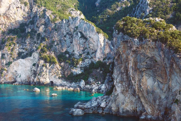 Uitzicht Kliffen Van Baai Van Paleokastritsa Eiland Korfoe Griekenland — Stockfoto