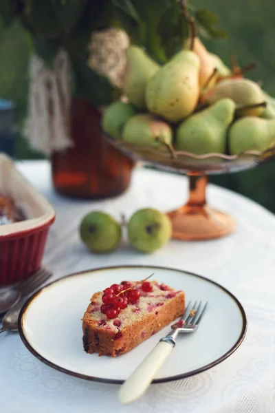 Garden Still Life Tea Party Garden Piece Currant Pie Plate — Stock Photo, Image