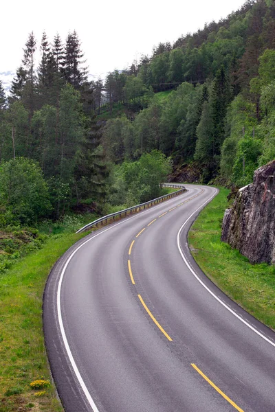 Όμορφη Ανεμοδαρμένος Δρόμος Στο Βουνό Της Νορβηγίας — Φωτογραφία Αρχείου