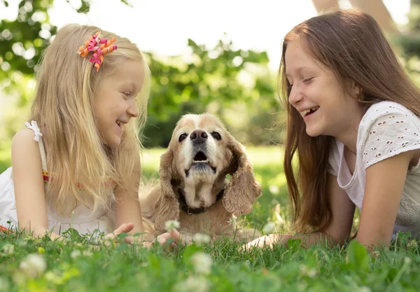 犬を持つ 2 人の女の子 — ストック写真