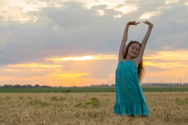 Buğday alanında poz kız — Stok fotoğraf