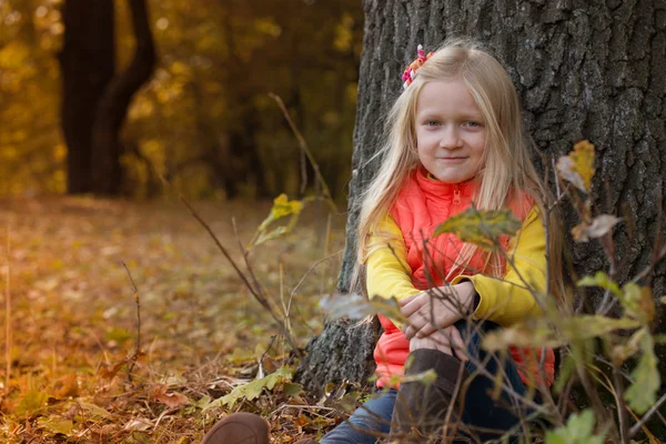 Little girl in the autumn forest — Stock Photo, Image