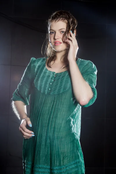Beautiful girl in wet clothes and wet hair — Stock Photo, Image