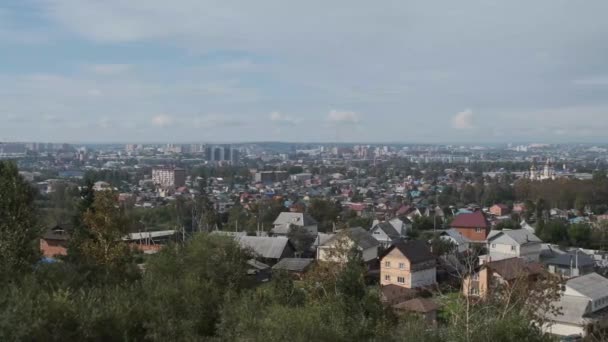 Herfst Panorama Van Stad Irkoetsk Uit Buitenwijk Van Rabocheye — Stockvideo