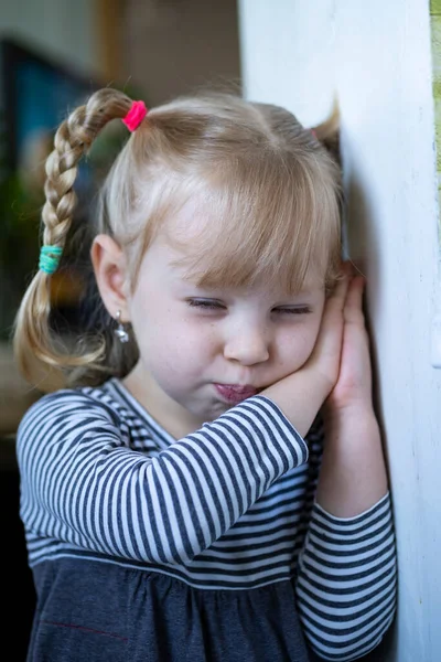 Uma Menina Emotiva Com Sardas Tranças Retrato Close — Fotografia de Stock