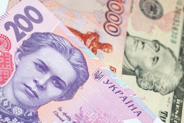 Dinheiro da Ucrânia, Rússia e Estados Unidos — Fotografia de Stock