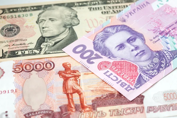 Money of Ukraine, Russia and the United States — Stock Photo, Image