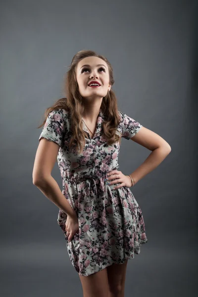 Girl in short summer dress — Stock Photo, Image