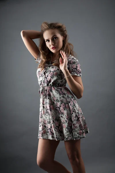 Girl in short summer dress. studio portrait — Stock Photo, Image