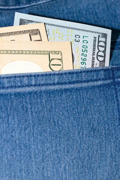 Money in the pocket of jeans — Stock Photo, Image