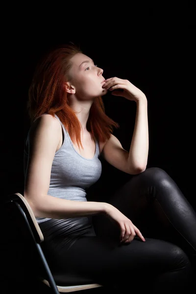 Studio portrait of red-haired young girl — Stock Photo, Image