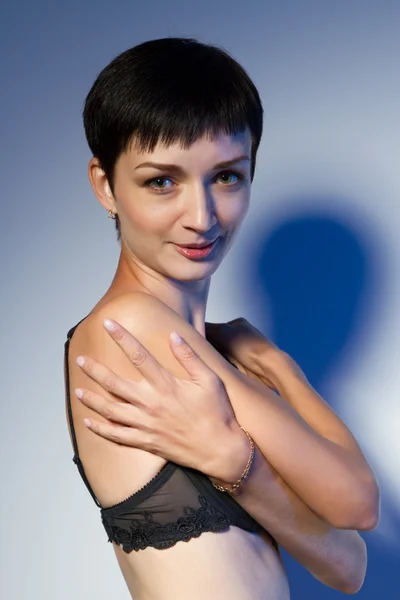 Girl in black underwear. Studio portrait — Stock Photo, Image