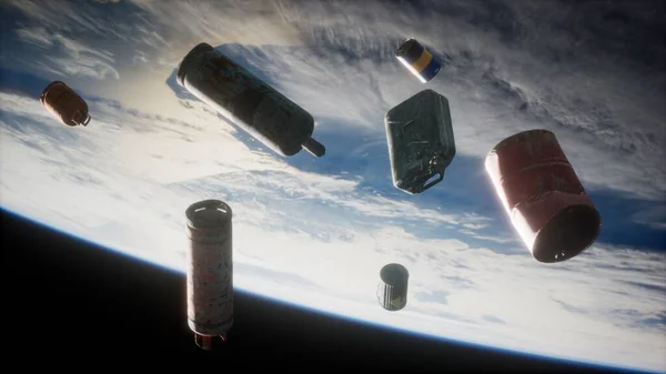 Space debris, pollution of the atmosphere of the planet Earth and space by human waste. Elements furnished by NASA